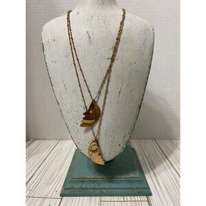 SOHI Gold Tone Necklace Double Layer Celestial Moon Faces Y2K